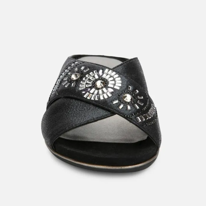 Kenneth Cole Glam Jewel X Band Slide Black Women Sandals
