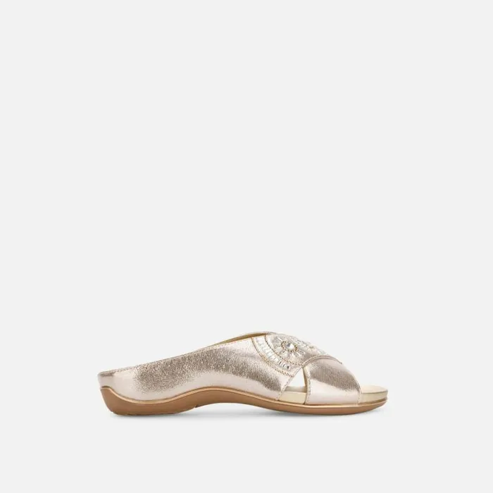 Kenneth Cole Glam Metallic X Band Slide Soft Gold Women Sandals