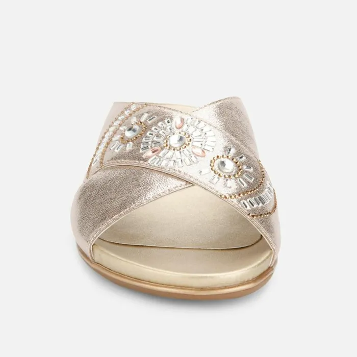 Kenneth Cole Glam Metallic X Band Slide Soft Gold Women Sandals