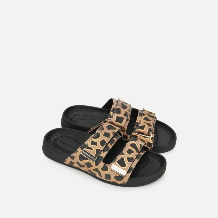 Kenneth Cole Nova Animal TwoBand Slide Sandal Naturalblack Women Sandals