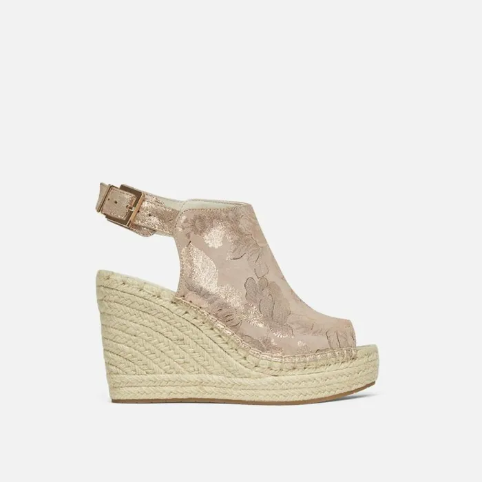 Kenneth Cole Olivia Floral Embroidered Espadrille Wedge Rose Gold Women Heels