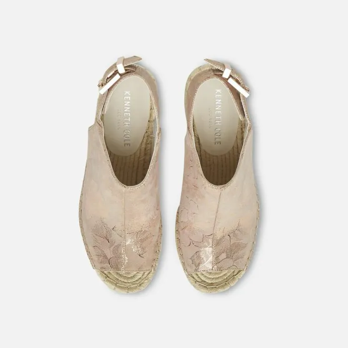 Kenneth Cole Olivia Floral Embroidered Espadrille Wedge Rose Gold Women Heels
