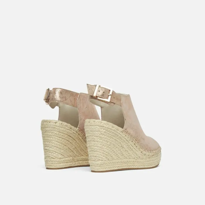 Kenneth Cole Olivia Floral Embroidered Espadrille Wedge Rose Gold Women Heels