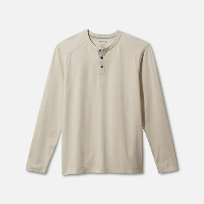 Kenneth Cole Organic Cotton Blend Long Sleeved Henley Tee Cream Melange Men TShirts Polos Kenneth Cole Organic Cotton Blend Long Sleeved Henley Tee Cream Melange Men TShirts Polos