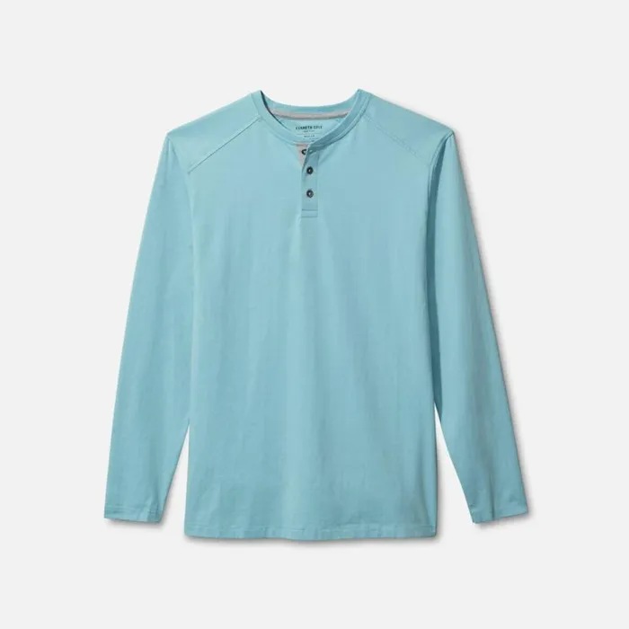 Kenneth Cole Organic Cotton Blend Long Sleeved Henley Tee Turq Melange Men TShirts Polos Kenneth Cole Organic Cotton Blend Long Sleeved Henley Tee Turq Melange Men TShirts Polos