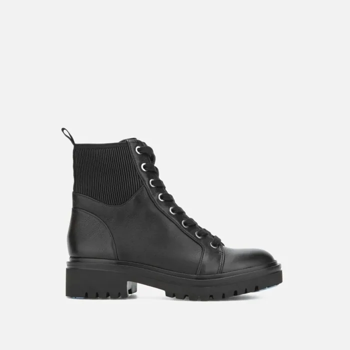 Kenneth Cole Rhode Leather Light Combat Boot With Polar Grip Black Women Boots Booties