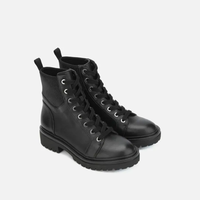 Kenneth Cole Rhode Leather Light Combat Boot With Polar Grip Black Women Boots Booties