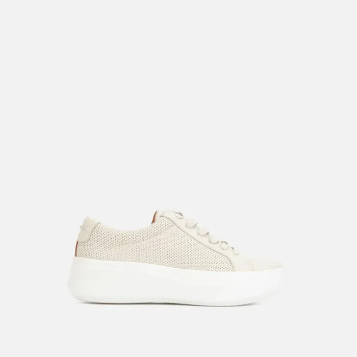 Kenneth Cole Rosette Leather Platform Sneaker Stone Women Sneakers