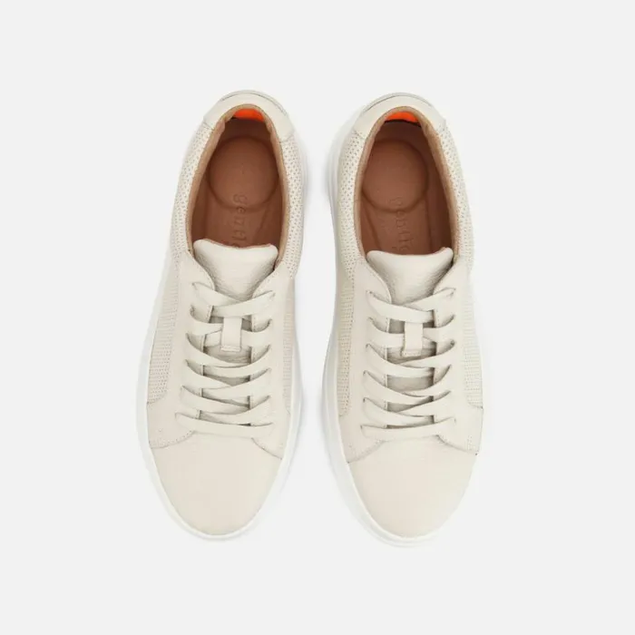 Kenneth Cole Rosette Leather Platform Sneaker Stone Women Sneakers