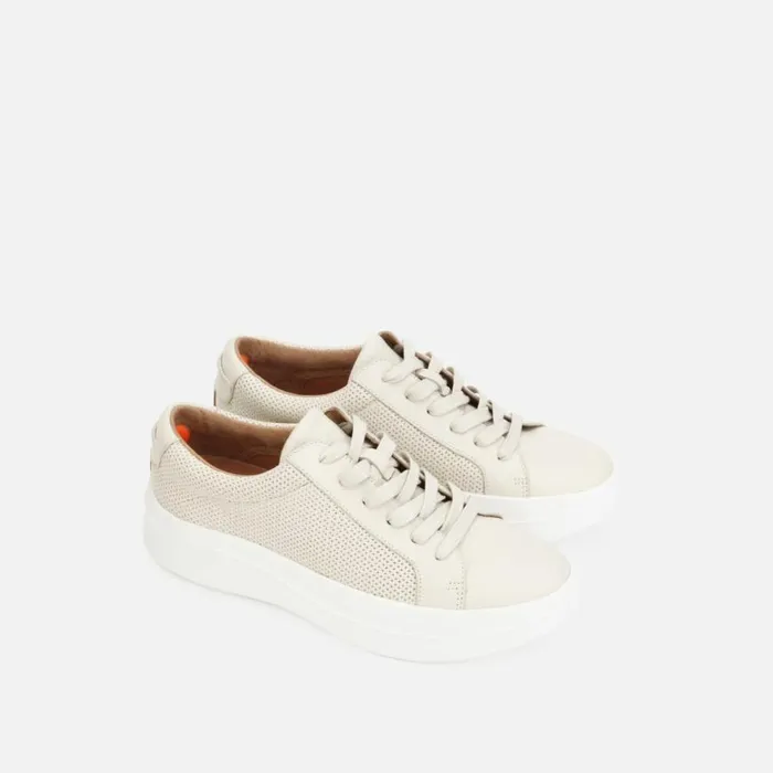 Kenneth Cole Rosette Leather Platform Sneaker Stone Women Sneakers