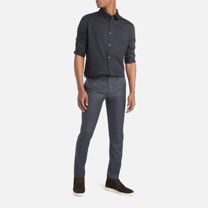 Kenneth Cole Stretch Micro Houndstooth Slim Fit Flex Waistband Flat Front Dress Pant Dark Blue Men Bottoms