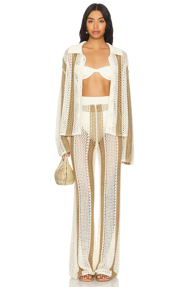 Kerim Stripe Top Ivory and Beige Stripe Women Lovers and Friends Tops