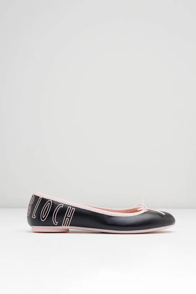 Ladies Lyra Ballet Flats Black Pink Leather Adult Ballet Flats Bloch