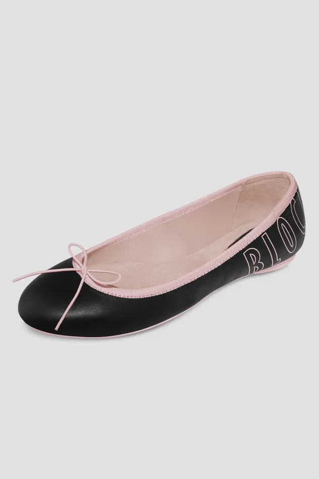 Ladies Lyra Ballet Flats Black Pink Leather Adult Ballet Flats Bloch