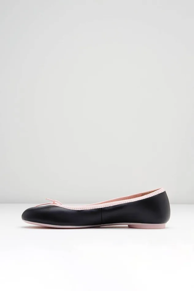 Ladies Lyra Ballet Flats Black Pink Leather Adult Ballet Flats Bloch