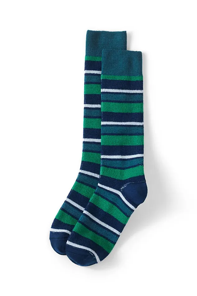 Lands039 End Accessories Men Pattern Boot Socks Emerald Gulf Stripe