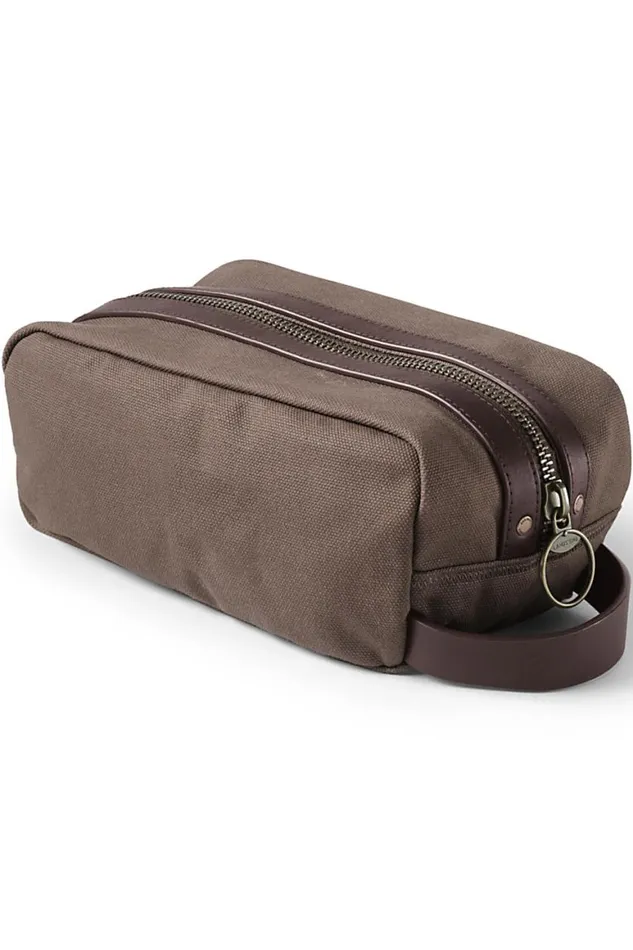 Lands039 End Accessories Men Waxed Canvas Travel Dopp Kit Toiletry Bag Brown