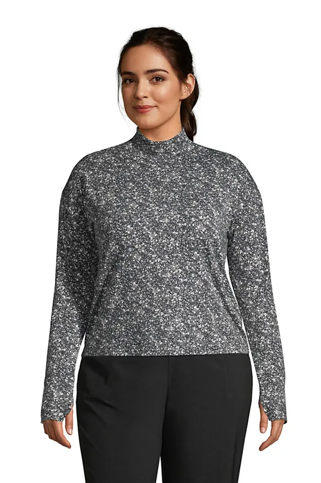 Lands039 End Activewear Women Plus Size Performance Mock Neck Topprint Black Floral Lands039 End Activewear Women Plus Size Performance Mock Neck Topprint Black Floral