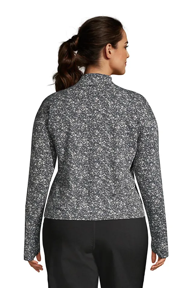 Lands039 End Activewear Women Plus Size Performance Mock Neck Topprint Black Floral