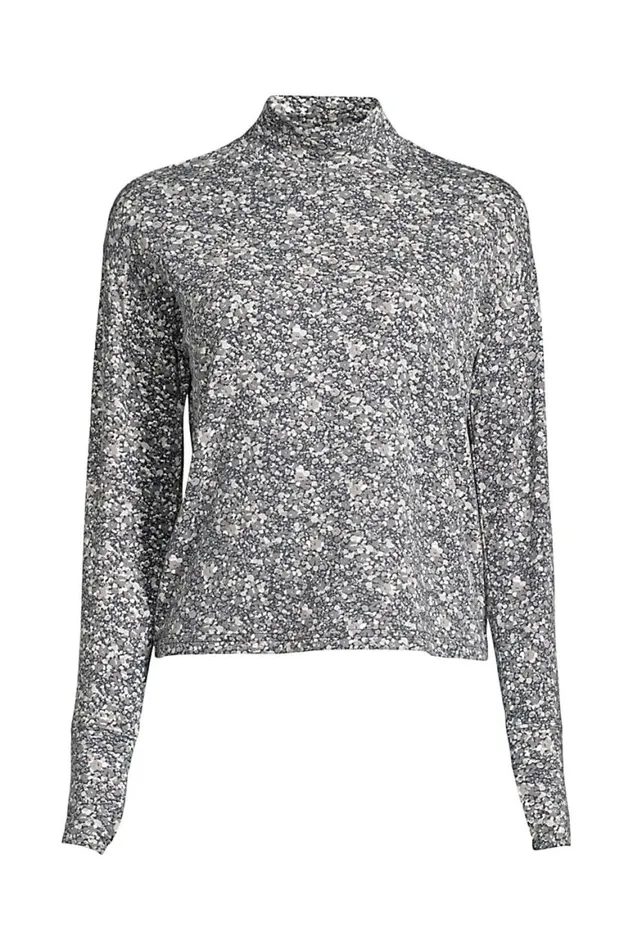 Lands039 End Activewear Women Plus Size Performance Mock Neck Topprint Black Floral
