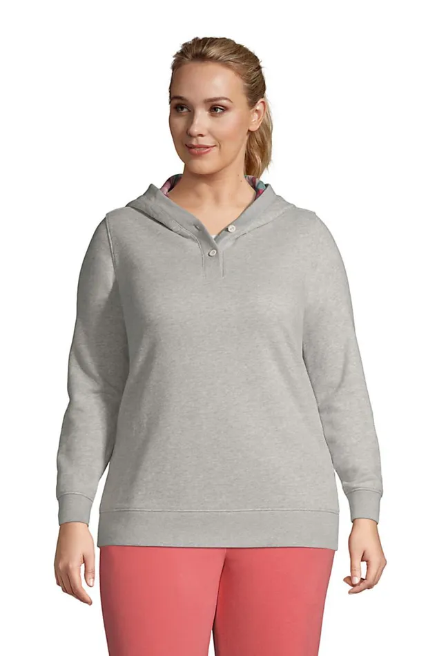 Lands039 End Activewear Women Plus Size Serious Sweats Flannel Lined Button Hoodie Gray Heather Lands039 End Activewear Women Plus Size Serious Sweats Flannel Lined Button Hoodie Gray Heather