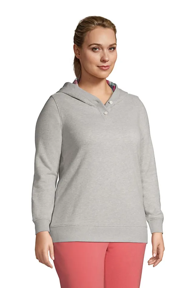Lands039 End Activewear Women Plus Size Serious Sweats Flannel Lined Button Hoodie Gray Heather Lands039 End Activewear Women Plus Size Serious Sweats Flannel Lined Button Hoodie Gray Heather
