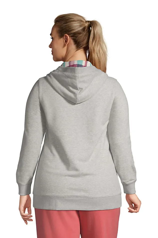 Lands039 End Activewear Women Plus Size Serious Sweats Flannel Lined Button Hoodie Gray Heather Lands039 End Activewear Women Plus Size Serious Sweats Flannel Lined Button Hoodie Gray Heather