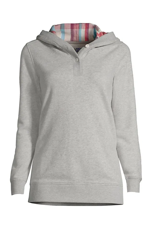 Lands039 End Activewear Women Plus Size Serious Sweats Flannel Lined Button Hoodie Gray Heather Lands039 End Activewear Women Plus Size Serious Sweats Flannel Lined Button Hoodie Gray Heather