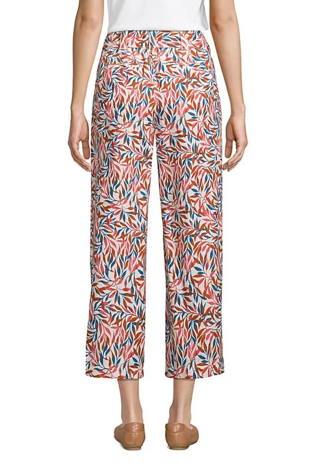 Lands039 End Capris and Crop Pants Women High Rise Tie Waist Wide Leg Linen Crop Pants Ivory Multi Dyed Leaves Lands039 End Capris and Crop Pants Women High Rise Tie Waist Wide Leg Linen Crop Pants Ivory Multi Dyed Leaves
