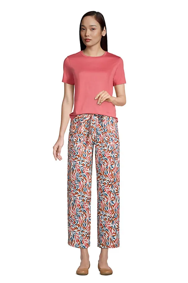 Lands039 End Capris and Crop Pants Women High Rise Tie Waist Wide Leg Linen Crop Pants Ivory Multi Dyed Leaves Lands039 End Capris and Crop Pants Women High Rise Tie Waist Wide Leg Linen Crop Pants Ivory Multi Dyed Leaves