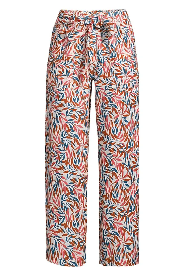 Lands039 End Capris and Crop Pants Women High Rise Tie Waist Wide Leg Linen Crop Pants Ivory Multi Dyed Leaves Lands039 End Capris and Crop Pants Women High Rise Tie Waist Wide Leg Linen Crop Pants Ivory Multi Dyed Leaves