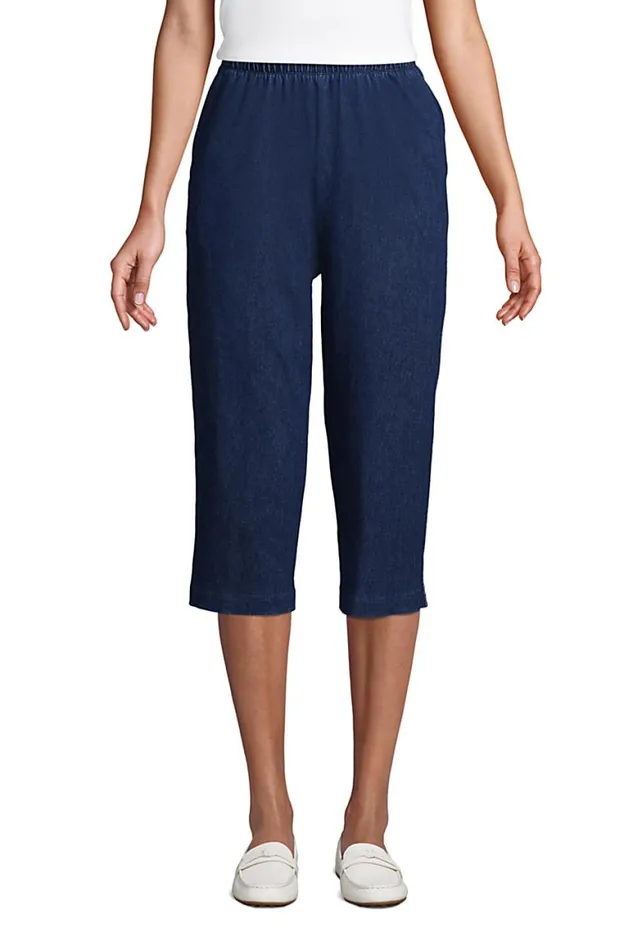 Lands039 End Capris and Crop Pants Women Petite High Rise Sport Knit Elastic Waist Denim Capri Pants Medium Indigo Lands039 End Capris and Crop Pants Women Petite High Rise Sport Knit Elastic Waist Denim Capri Pants Medium Indigo
