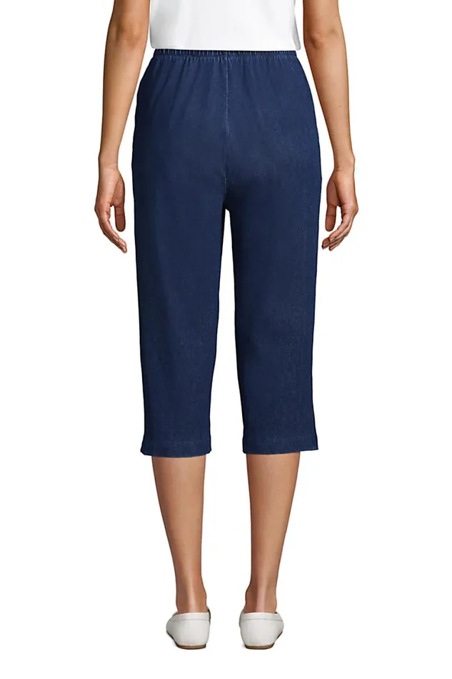 Lands039 End Capris and Crop Pants Women Petite High Rise Sport Knit Elastic Waist Denim Capri Pants Medium Indigo Lands039 End Capris and Crop Pants Women Petite High Rise Sport Knit Elastic Waist Denim Capri Pants Medium Indigo