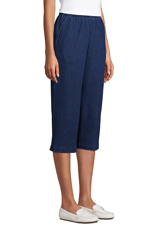 Lands039 End Capris and Crop Pants Women Petite High Rise Sport Knit Elastic Waist Denim Capri Pants Medium Indigo Lands039 End Capris and Crop Pants Women Petite High Rise Sport Knit Elastic Waist Denim Capri Pants Medium Indigo