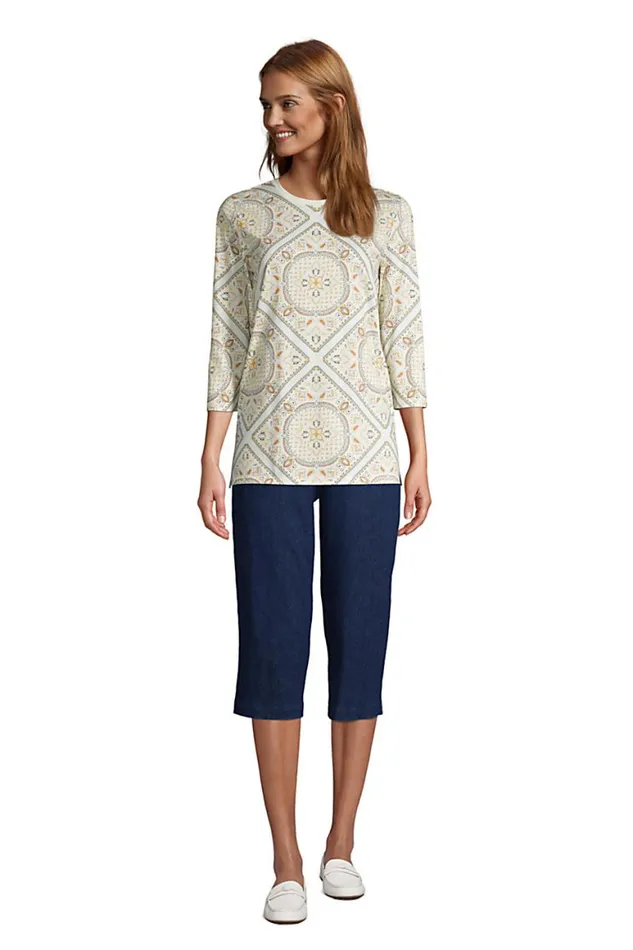 Lands039 End Capris and Crop Pants Women Petite High Rise Sport Knit Elastic Waist Denim Capri Pants Medium Indigo Lands039 End Capris and Crop Pants Women Petite High Rise Sport Knit Elastic Waist Denim Capri Pants Medium Indigo