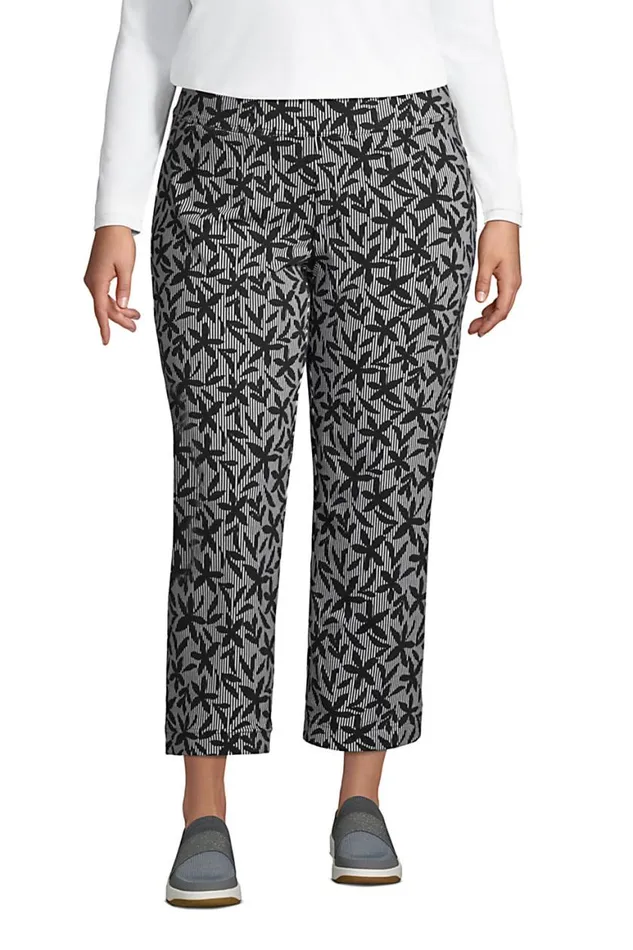Lands039 End Capris and Crop Pants Women Plus Size Starfish Mid Rise Elastic Waist Pull On Crop Pants Print Black Stripe Floral Lands039 End Capris and Crop Pants Women Plus Size Starfish Mid Rise Elastic Waist Pull On Crop Pants Print Black Stripe Floral