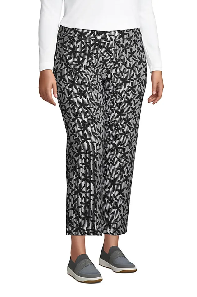 Lands039 End Capris and Crop Pants Women Plus Size Starfish Mid Rise Elastic Waist Pull On Crop Pants Print Black Stripe Floral Lands039 End Capris and Crop Pants Women Plus Size Starfish Mid Rise Elastic Waist Pull On Crop Pants Print Black Stripe Floral