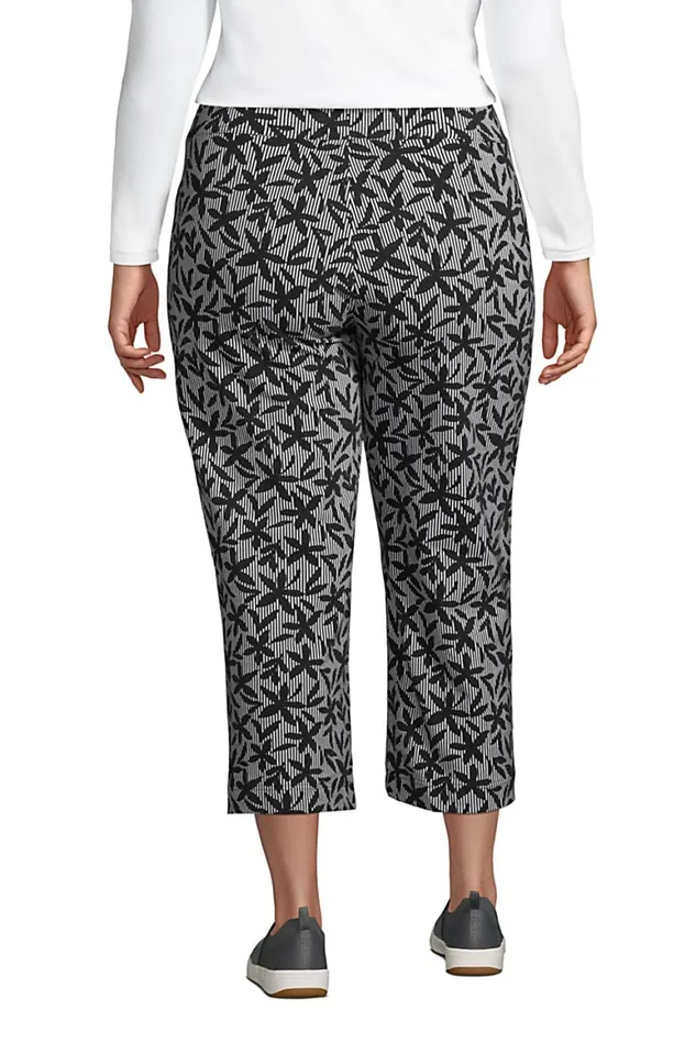 Lands039 End Capris and Crop Pants Women Plus Size Starfish Mid Rise Elastic Waist Pull On Crop Pants Print Black Stripe Floral Lands039 End Capris and Crop Pants Women Plus Size Starfish Mid Rise Elastic Waist Pull On Crop Pants Print Black Stripe Floral