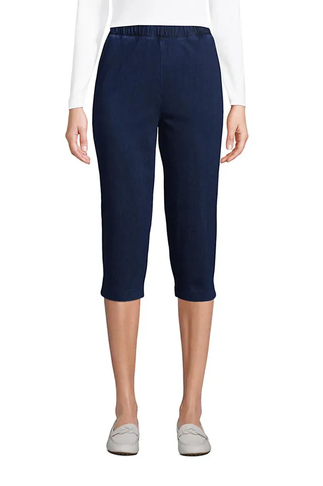 Lands039 End Capris and Crop Pants Women Sport Knit Denim High Rise Elastic Waist Pull On Capri Pants Dark Indigo Lands039 End Capris and Crop Pants Women Sport Knit Denim High Rise Elastic Waist Pull On Capri Pants Dark Indigo
