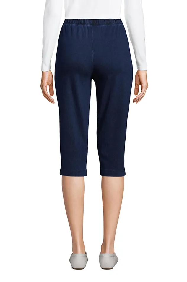 Lands039 End Capris and Crop Pants Women Sport Knit Denim High Rise Elastic Waist Pull On Capri Pants Dark Indigo Lands039 End Capris and Crop Pants Women Sport Knit Denim High Rise Elastic Waist Pull On Capri Pants Dark Indigo