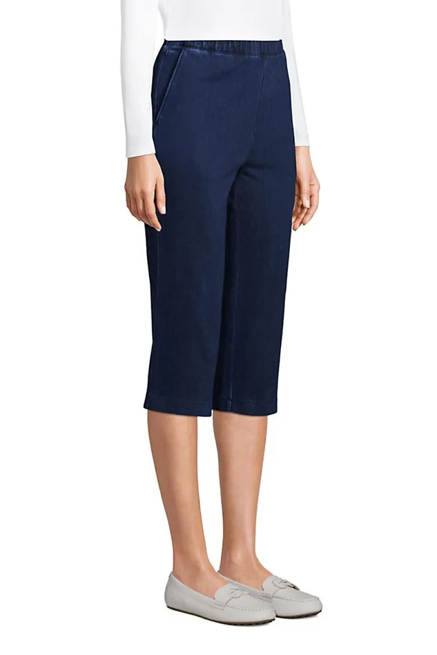 Lands039 End Capris and Crop Pants Women Sport Knit Denim High Rise Elastic Waist Pull On Capri Pants Dark Indigo Lands039 End Capris and Crop Pants Women Sport Knit Denim High Rise Elastic Waist Pull On Capri Pants Dark Indigo