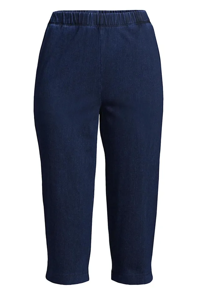 Lands039 End Capris and Crop Pants Women Sport Knit Denim High Rise Elastic Waist Pull On Capri Pants Dark Indigo Lands039 End Capris and Crop Pants Women Sport Knit Denim High Rise Elastic Waist Pull On Capri Pants Dark Indigo