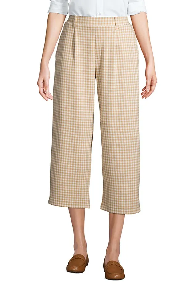Lands039 End Capris and Crop Pants Women Sport Knit High Rise Elastic Waist Pull On Wide Leg Crop Pants 8211 Print Desert Tan Gingham Lands039 End Capris and Crop Pants Women Sport Knit High Rise Elastic Waist Pull On Wide Leg Crop Pants 8211 Print Desert Tan Gingham