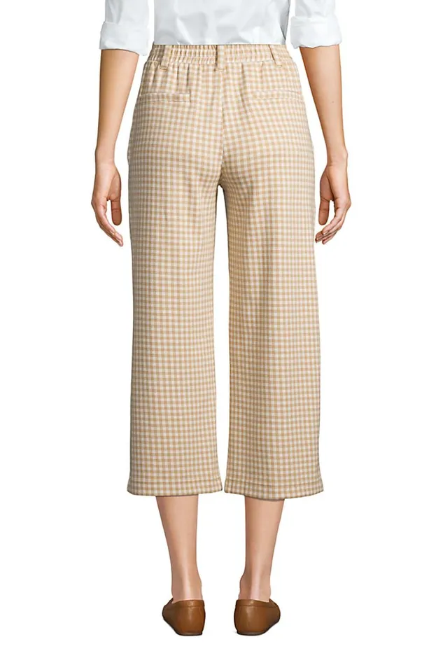 Lands039 End Capris and Crop Pants Women Sport Knit High Rise Elastic Waist Pull On Wide Leg Crop Pants 8211 Print Desert Tan Gingham Lands039 End Capris and Crop Pants Women Sport Knit High Rise Elastic Waist Pull On Wide Leg Crop Pants 8211 Print Desert Tan Gingham