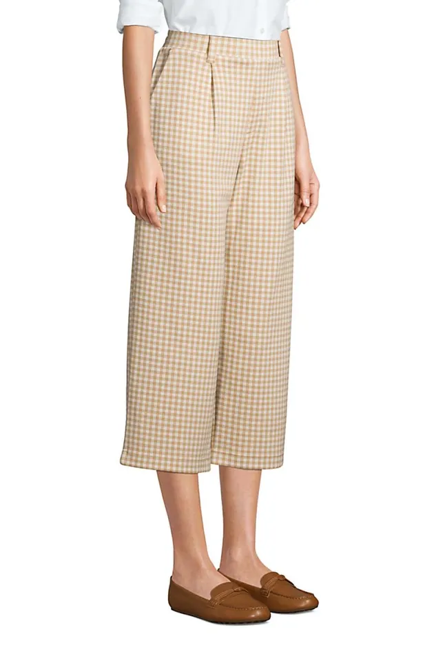 Lands039 End Capris and Crop Pants Women Sport Knit High Rise Elastic Waist Pull On Wide Leg Crop Pants 8211 Print Desert Tan Gingham Lands039 End Capris and Crop Pants Women Sport Knit High Rise Elastic Waist Pull On Wide Leg Crop Pants 8211 Print Desert Tan Gingham