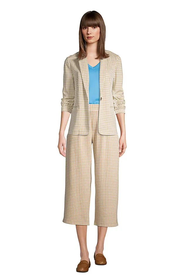 Lands039 End Capris and Crop Pants Women Sport Knit High Rise Elastic Waist Pull On Wide Leg Crop Pants 8211 Print Desert Tan Gingham Lands039 End Capris and Crop Pants Women Sport Knit High Rise Elastic Waist Pull On Wide Leg Crop Pants 8211 Print Desert Tan Gingham