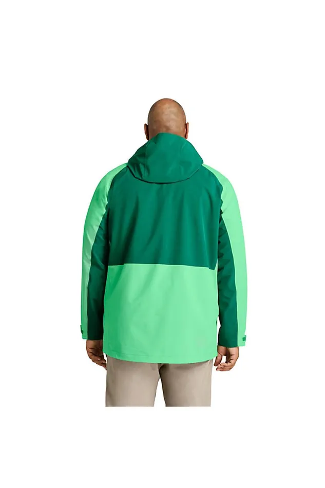 Lands039 End Coats and Jackets Men Big And Tall Packable 25 Layer Waterproof Stretch Shell Rain Jacket With Hood Turquoise Tie Dye Colorblock