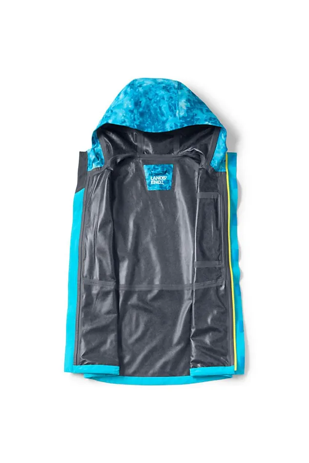 Lands039 End Coats and Jackets Men Big And Tall Packable 25 Layer Waterproof Stretch Shell Rain Jacket With Hood Turquoise Tie Dye Colorblock