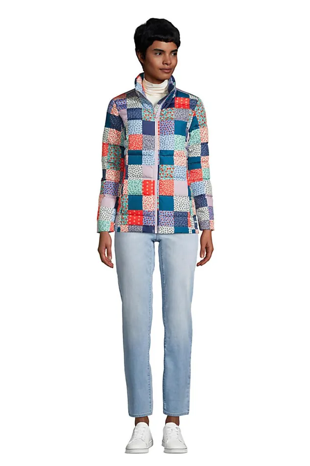 Lands039 End Coats and Jackets Women 600 Down Winter Puffer Jacket Print Multi Patchwork Floral Lands039 End Coats and Jackets Women 600 Down Winter Puffer Jacket Print Multi Patchwork Floral