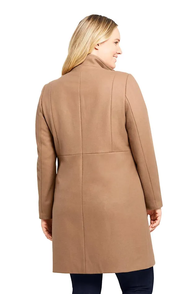 Lands039 End Coats and Jackets Women Plus Size Fit And Flare Long Wool Coat Camel